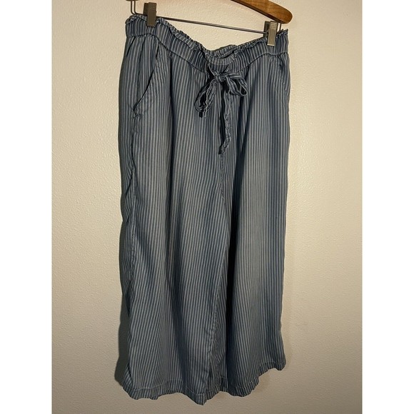 Zac & Rachel Wide Leg Pants Women's Size L Blue Striped Rayon Wide Leg B… - Picture 1 of 6